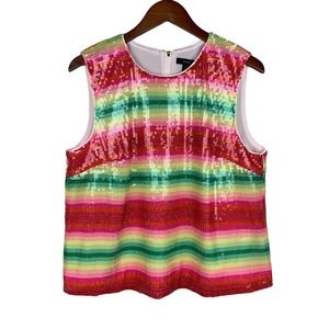 New J Crew Sleeveless Top Watermelon Stripe Sequins Women’s L